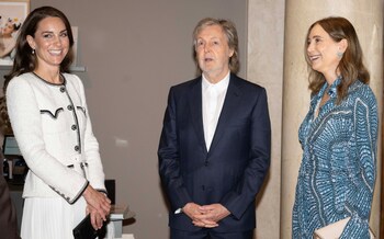 The Princess of Wales with Sir Paul McCartney and his wife Nancy at the reopening of the National Portrait Gallery
