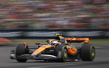 Lando Norris powers the McLaren MCL60 to second place at Silverstone