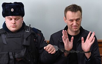 Navalny under arrest after an anti-corruption rally in Moscow, 2017