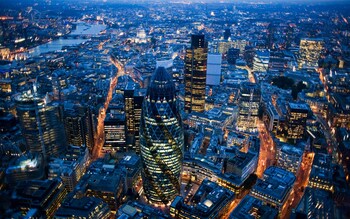 An aerial night view of the City of London