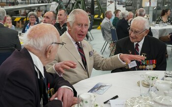 King Charles meets Second World War veterans at the Battle of Britain Memorial Flight in Lincolnshire
