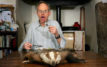 Arthur Boyt tucking into badger in 2005
