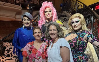 Kristi Maris (bottom left) at a drag show at Hamburger Mary's in Houston, Texas - Christian private school fires teacher for attending drag show